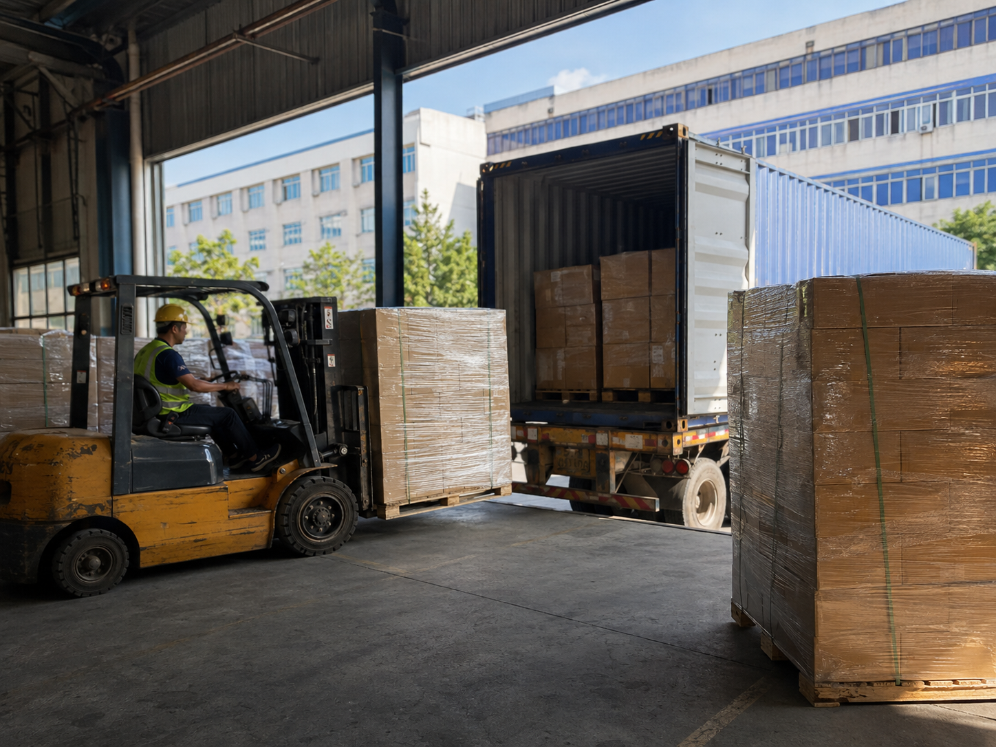 Export consolidation and container loading at a South China warehouse